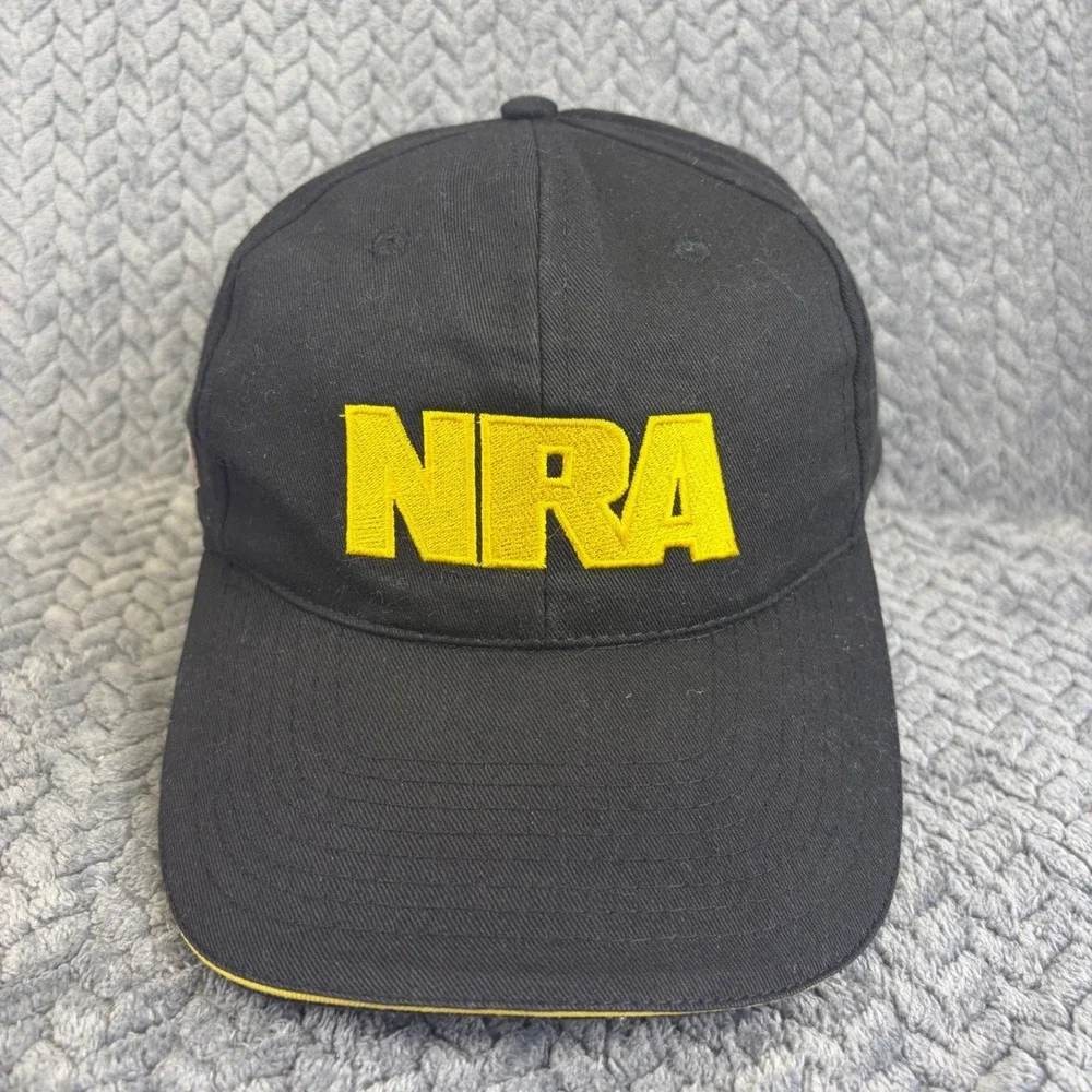 NRA Hat Black Yellow Embroidered American Flag Patch Adjustable Cotton Baseball